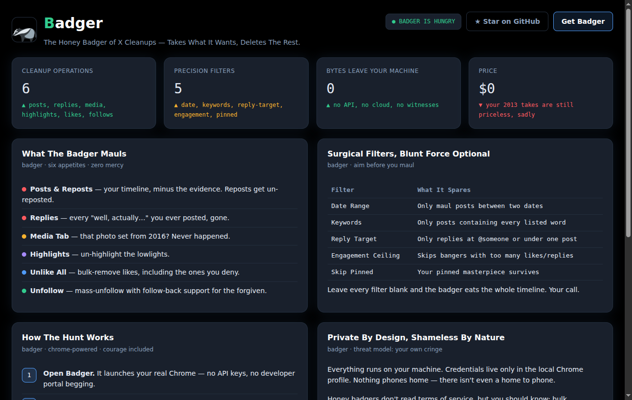 Badger landing page screenshot